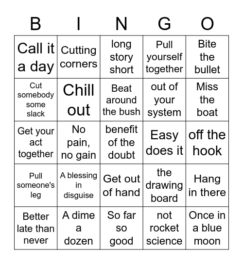 Idiom Bingo Card