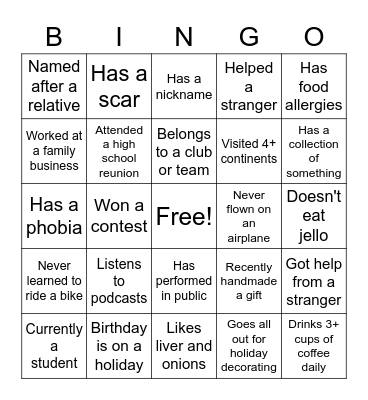 Human Bingo Card