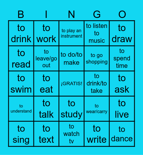 BINGO de VERBOS Bingo Card