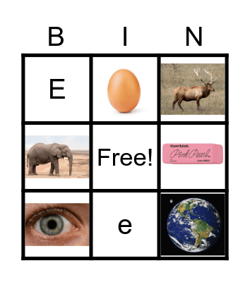 Letter E Bingo Card
