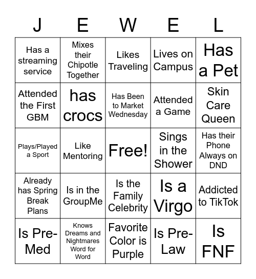 Speed Friending Bingo Card