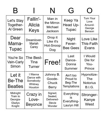 Musical Bingo Card