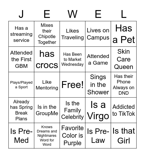 Speed Friending Bingo Card