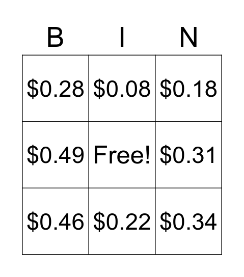 Count the Coins BINGO