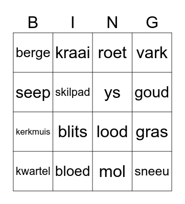 Vergelykings Bingo Card