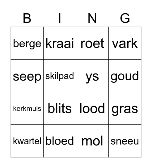 Vergelykings Bingo Card