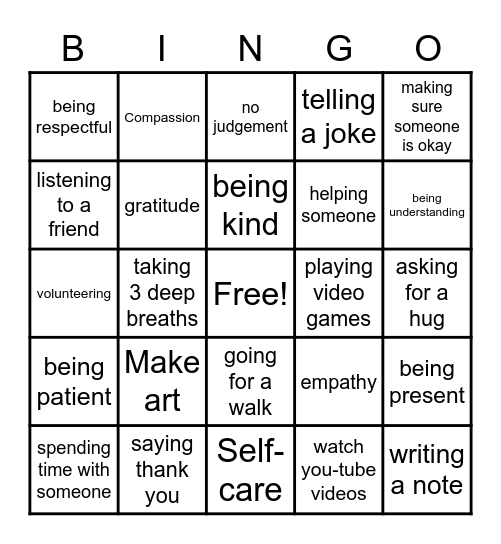 Caring Bingo Card