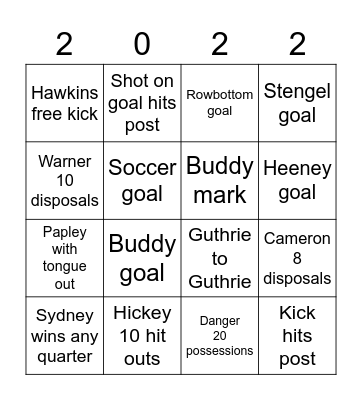 Cats v Swans AFL GF Bingo Card