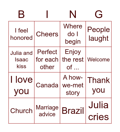 Toast Bingo Card