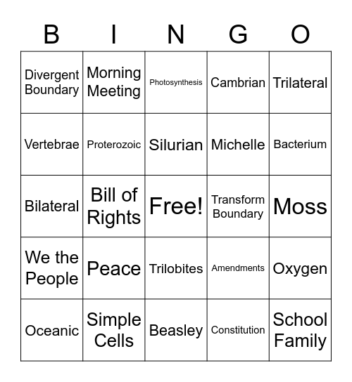 Kenosha Bingo Card