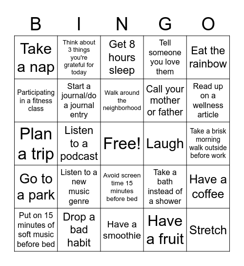 Wellness Bingo NIQ Bingo Card