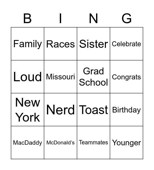 Wedding Speech / Toast Bingo Card