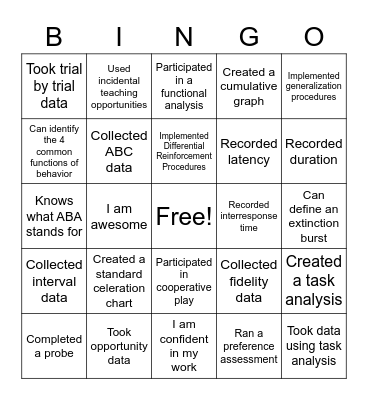 ABA BINGO Card