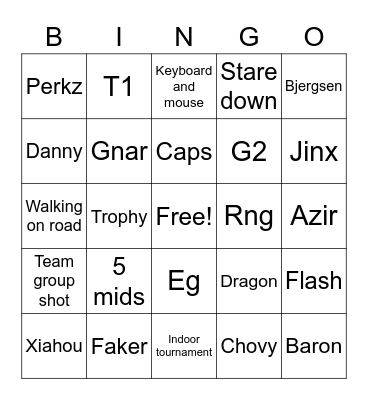 Worlds 2022 song Bingo Card