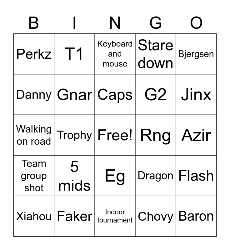 Worlds 2022 song Bingo Card