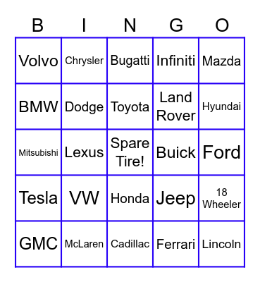 CARS Bingo Card