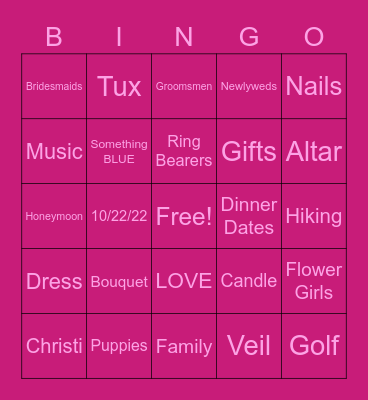 Falling In LOVE Bingo Card