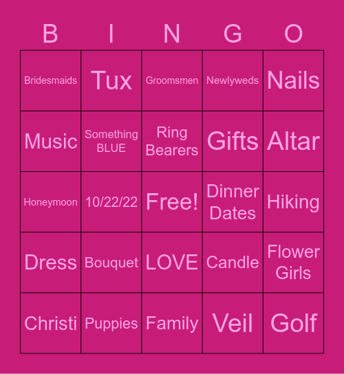 Falling In LOVE Bingo Card