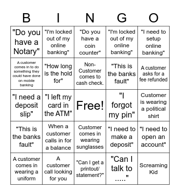 Customer Bingo Card