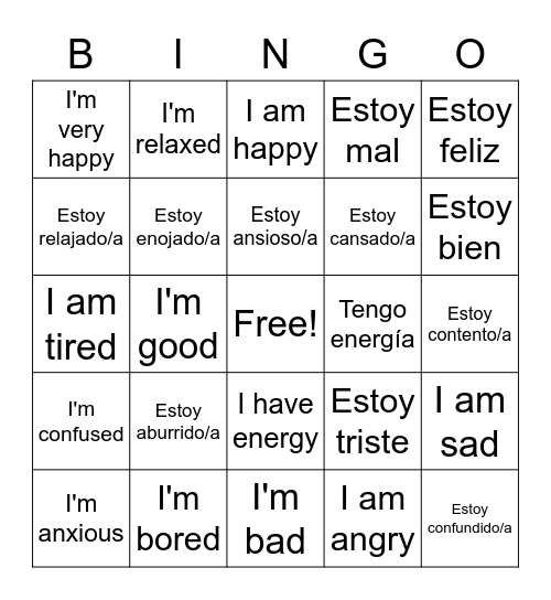 Feelings Bingo Card