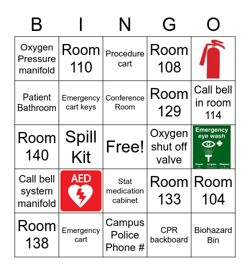 Student Health Center Safety Bingo Card