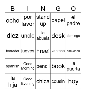 Bingo Español Bingo Card