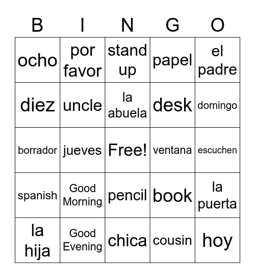 Bingo Español Bingo Card