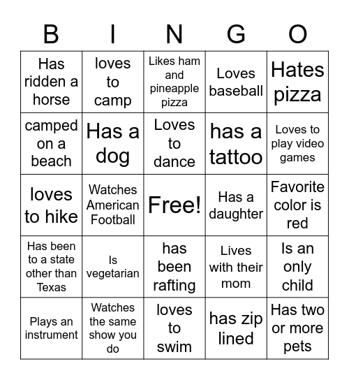 Introductions Bingo Card