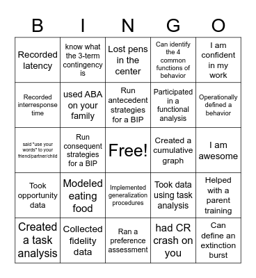 ABA BINGO Card