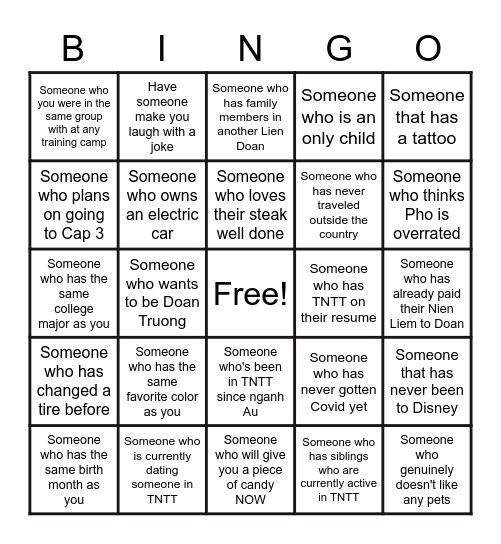 TNTT BINGO Card