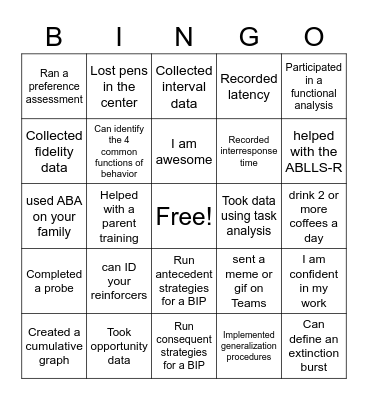 ABA BINGO Card