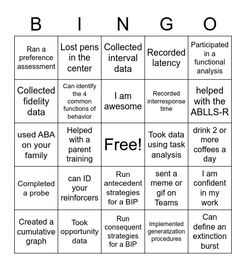 ABA BINGO Card