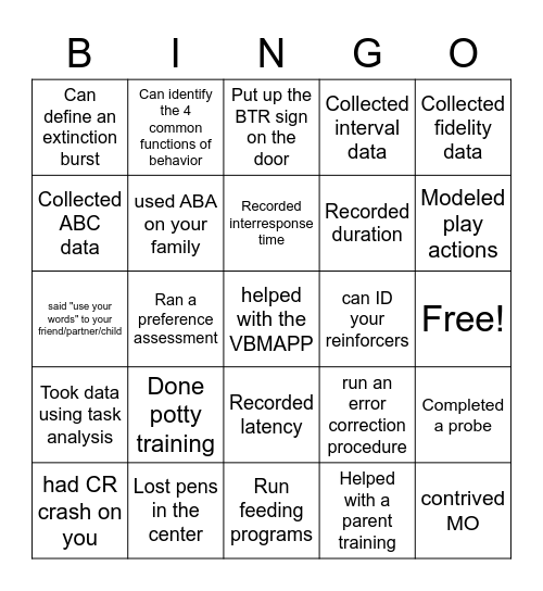 ABA BINGO Card