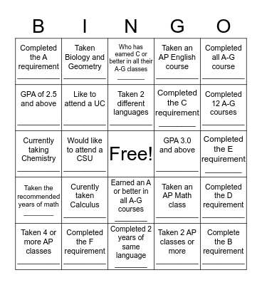 A-G Human Bingo Card