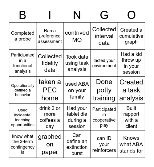 ABA BINGO Card