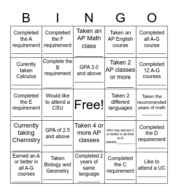 A-G Human Bingo Card
