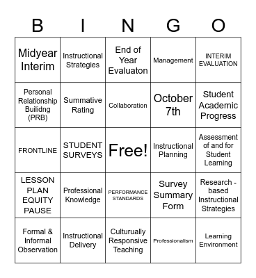 Professional Growth System Bingo Card