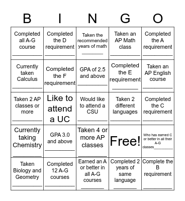A-G Human Bingo Card