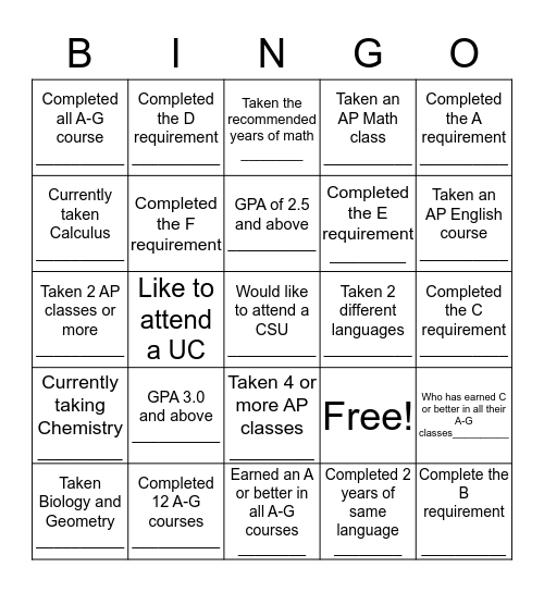 A-G Human Bingo Card