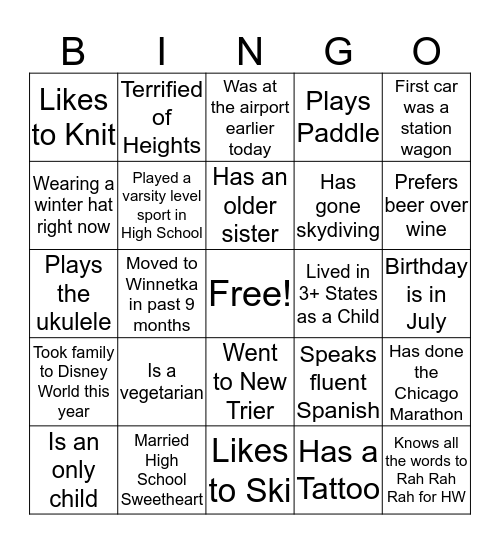 Kindergarten Parents Rock! Bingo Card