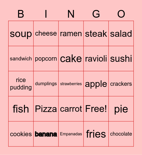 Food Bingo Card