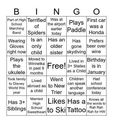 Kindergarten Parents Rock! Bingo Card