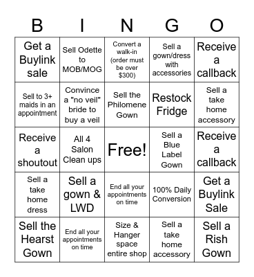 Bridal Bingo Card