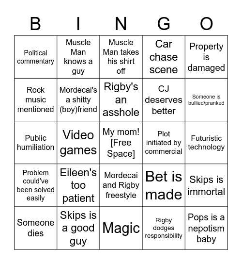 Regular Show Bingo Card