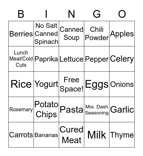 Salt Shakers Bingo  Bingo Card