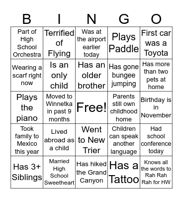Kindergarten Parents Rock! Bingo Card