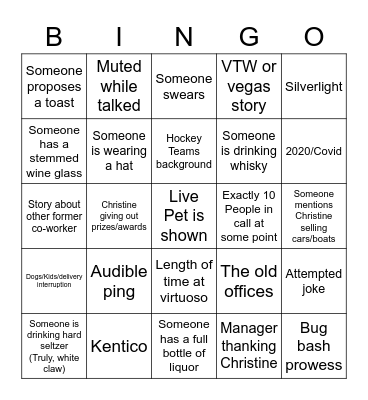 Happy Hour Bingo Card