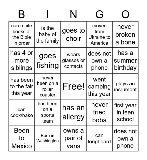 Untitled Bingo Card