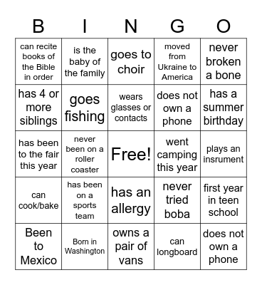 ICE BREAKER Bingo Card