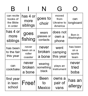 ICE BREAKER Bingo Card